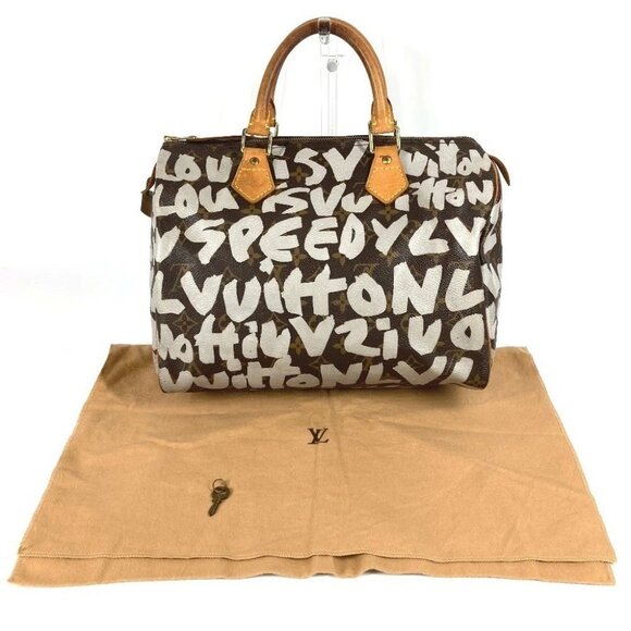 LOUIS VUITTON M92195 MonogramGraffiti Speedy30 Hand Bag Brown/White - Picture 7 of 16